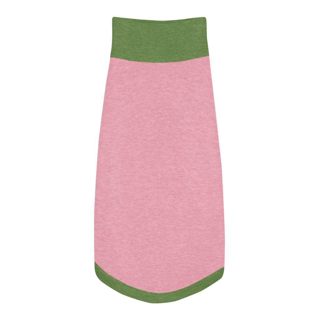 Pink Knitted Pet Sweater with Green Trim