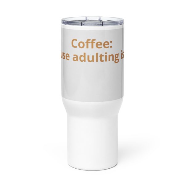 Travel mug with a handle.