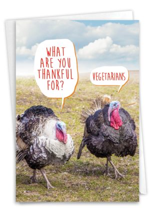 Thankful for Vegetarians Funny Thanksgiving Greeting Card Turkey1