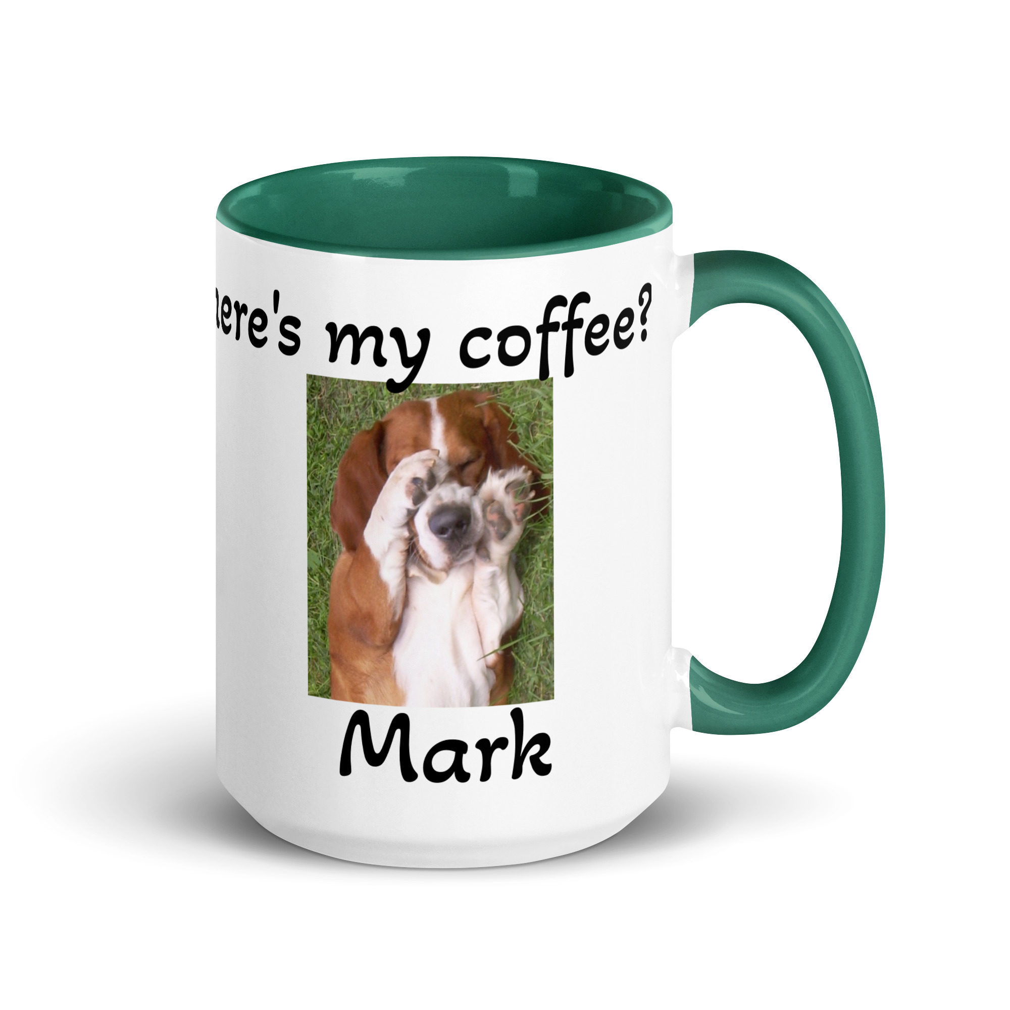 white ceramic mug with color inside dark green 15 oz right 69713dbbe7203